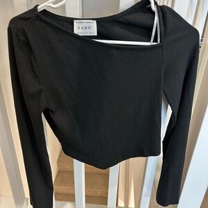 SABO Ribbed Asymmetrical Long Sleeve Top